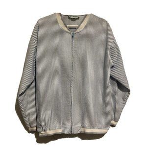 Vintage Willow Ridge Blue And White Striped Metal Zipper Women’s Jacket Medium